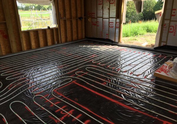 An efficient underfloor heating pipe layout in the kitchen area of the property