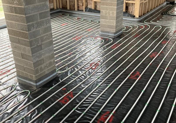 underfloor heating, laid on floor insulation and awaiting the liquid screed Shropshire team