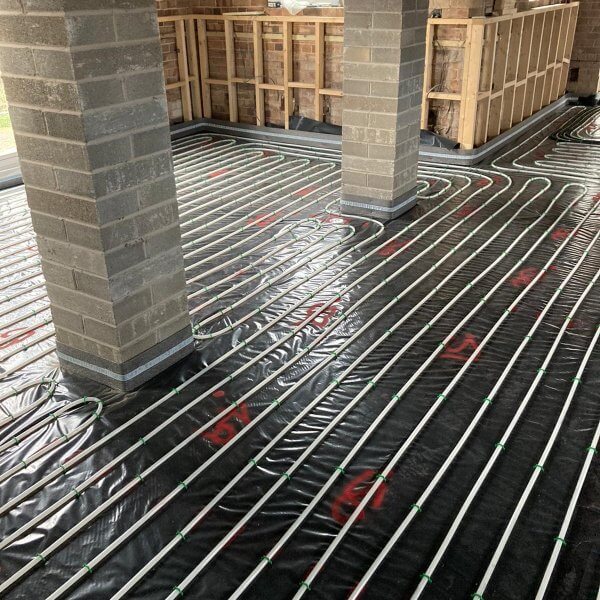 underfloor heating, laid on floor insulation and awaiting the liquid screed Shropshire team