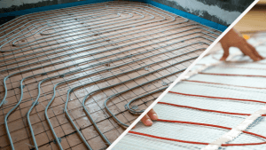 Underfloor heating Birmingham installer laying two types of underfloor heating