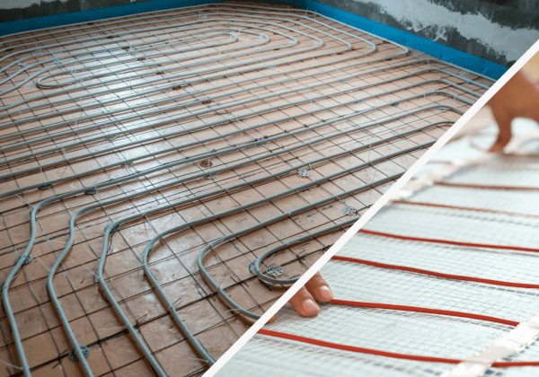 Underfloor heating Birmingham installer laying two types of underfloor heating