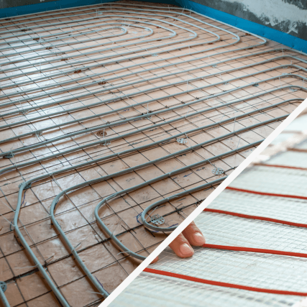 Underfloor heating Birmingham installer laying two types of underfloor heating