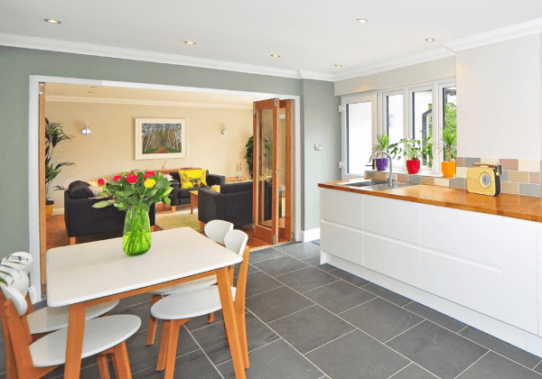 A living space with underfloor heating for tiles floors