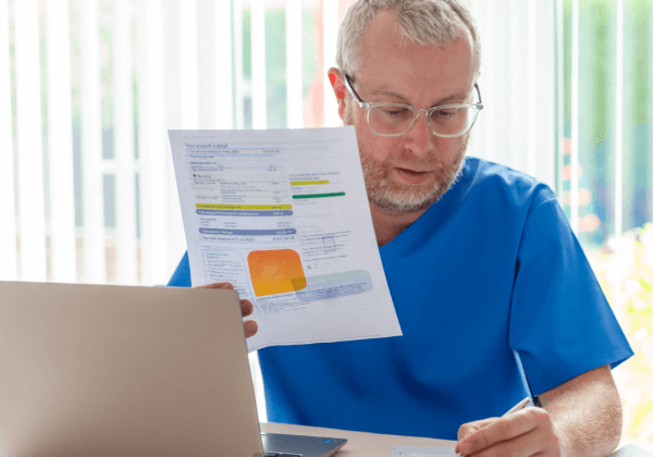 A man calculating the savings he earned from energy efficient heating