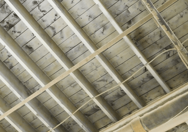 Wooden joists, where underfloor heating pipes can be placed between