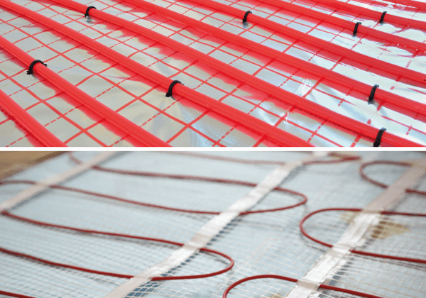 a photo of water underfloor heating next to electric heating