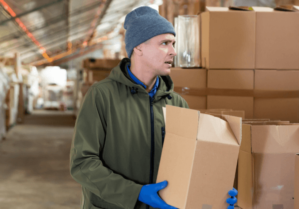 A cold person in a warehouse that does not have underfloor heating