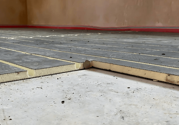 The floor insulation backer board used in low profile underfloor heating