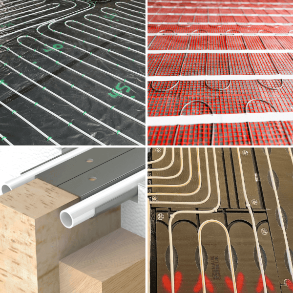 Underfloor heating in standard profile, electric, between joist, and low profile configurations